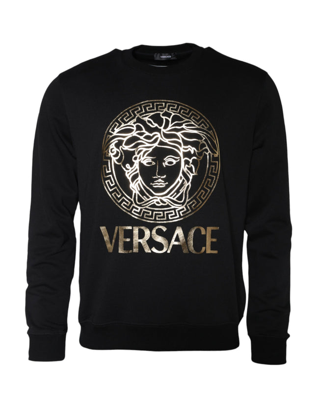 Black Medusa Fleece Cotton Crew Neck Sweatshirt SweaterVERSACE Absolutely stunning, 100% Authentic, brand new with tags VERSACE printed pullover sweater crafted from cotton features a long sleeves and crew neck. Model: Pullover sweater Colour: Black Mater