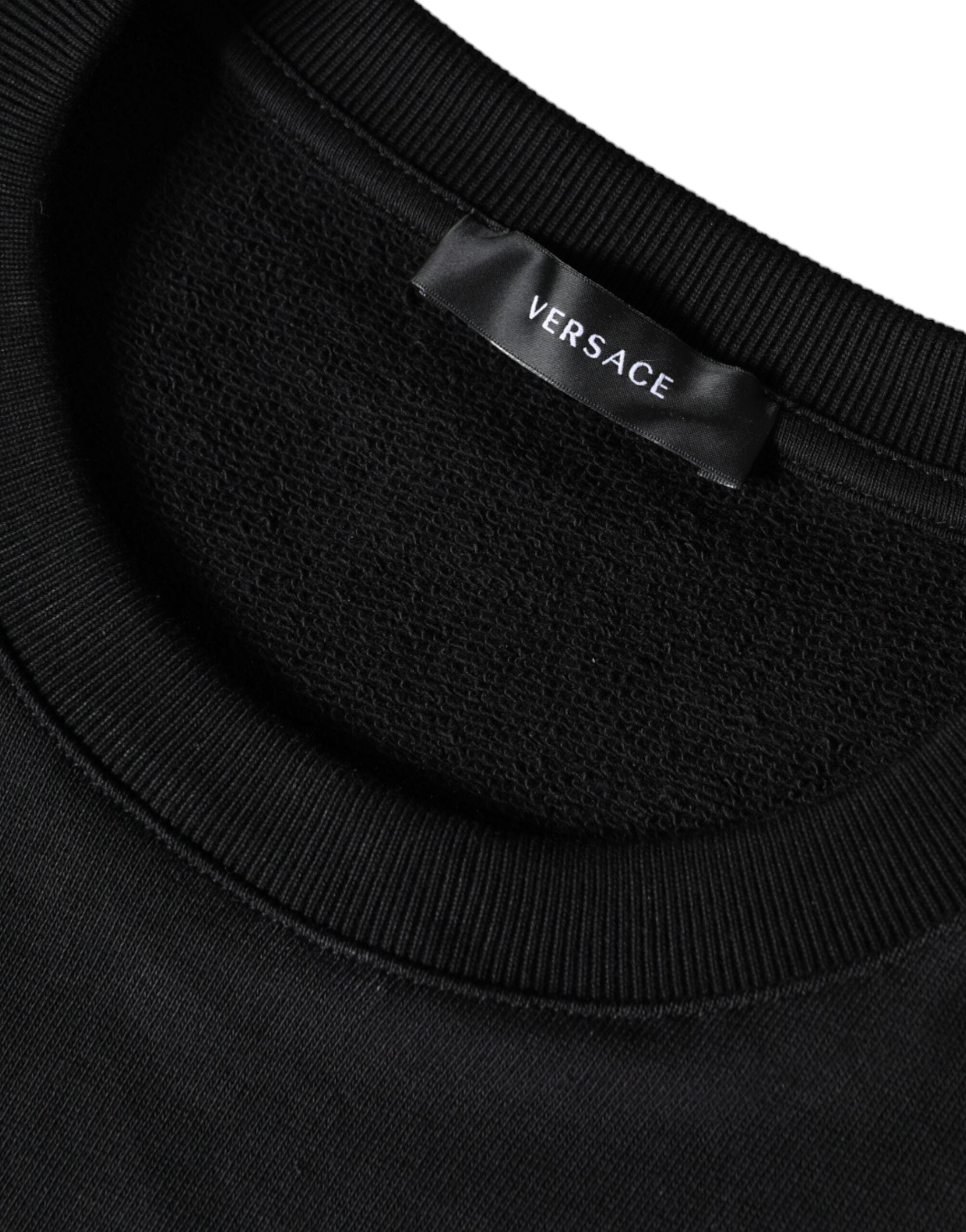 Sweat-shirt à col rond en coton molletonné noir Medusa