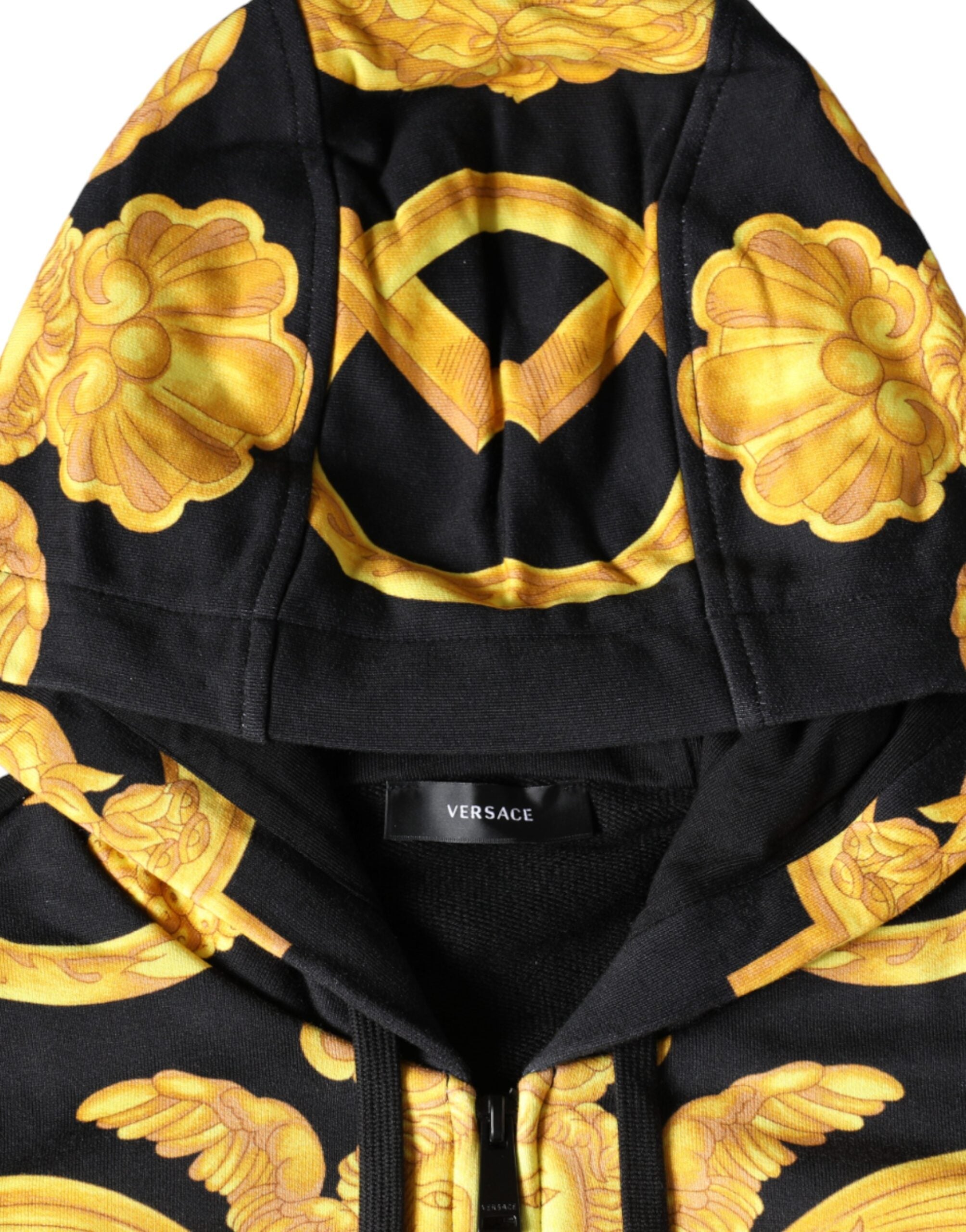Black Cotton Full Zip Hoodie with Medusa Print by Versace