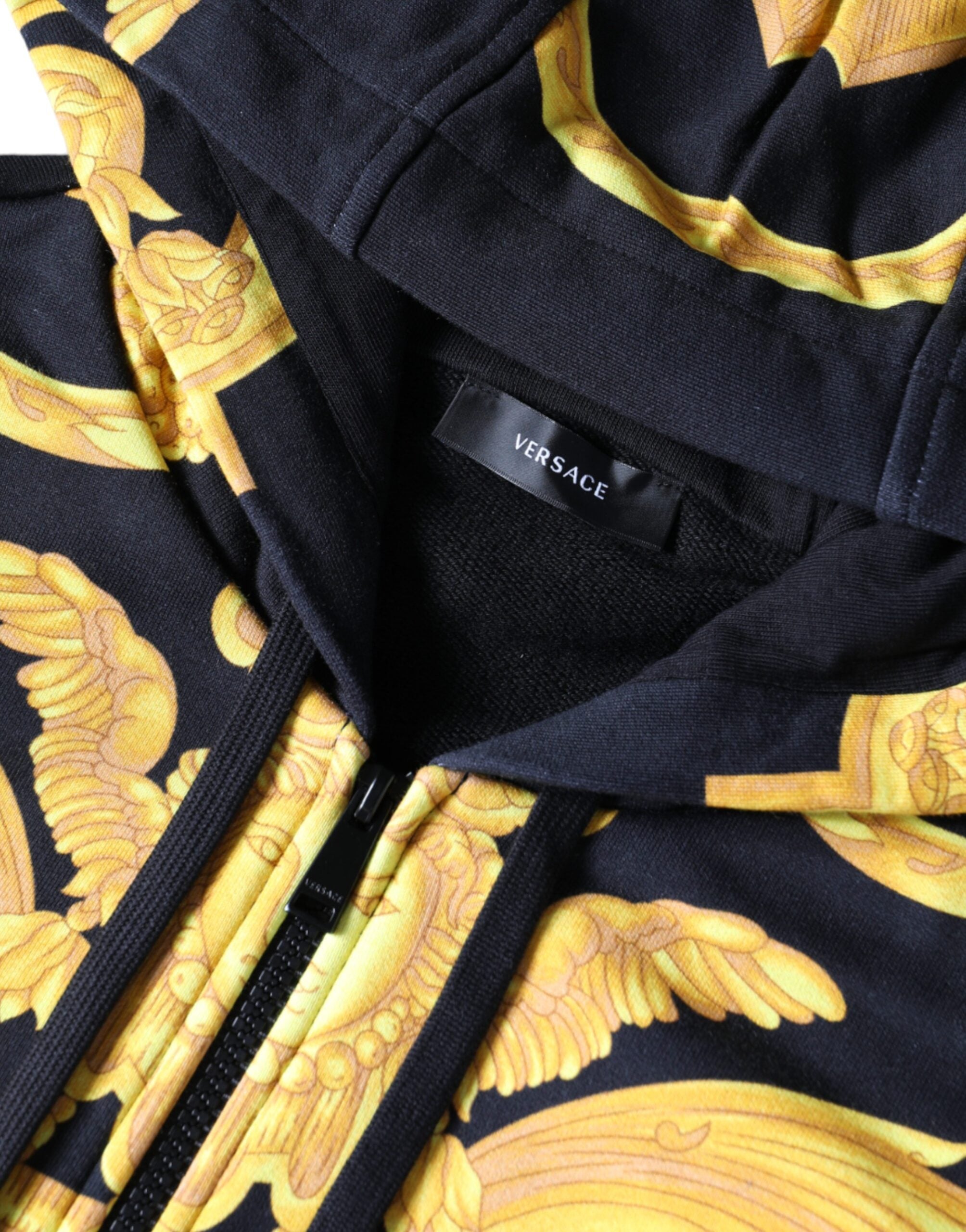 Black Cotton Full Zip Hoodie with Medusa Print by Versace