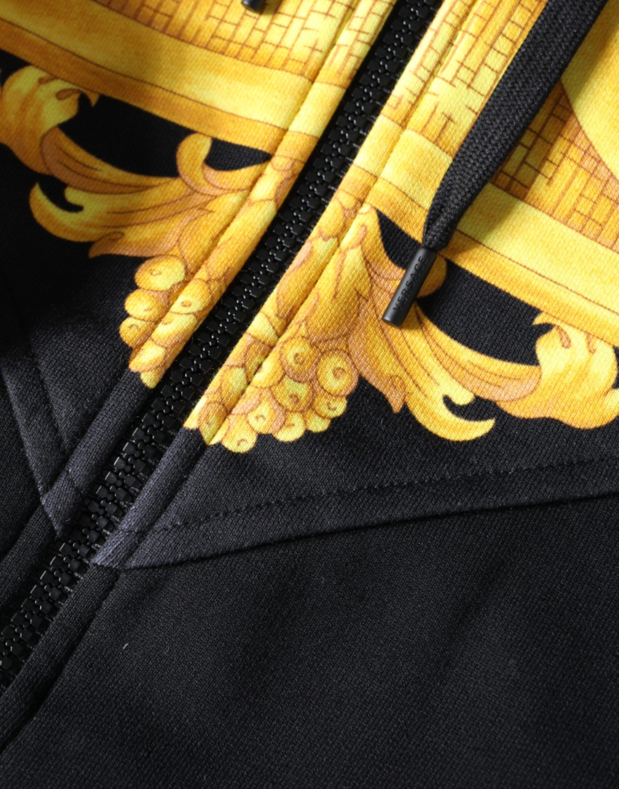 Black Cotton Full Zip Hoodie with Medusa Print by Versace