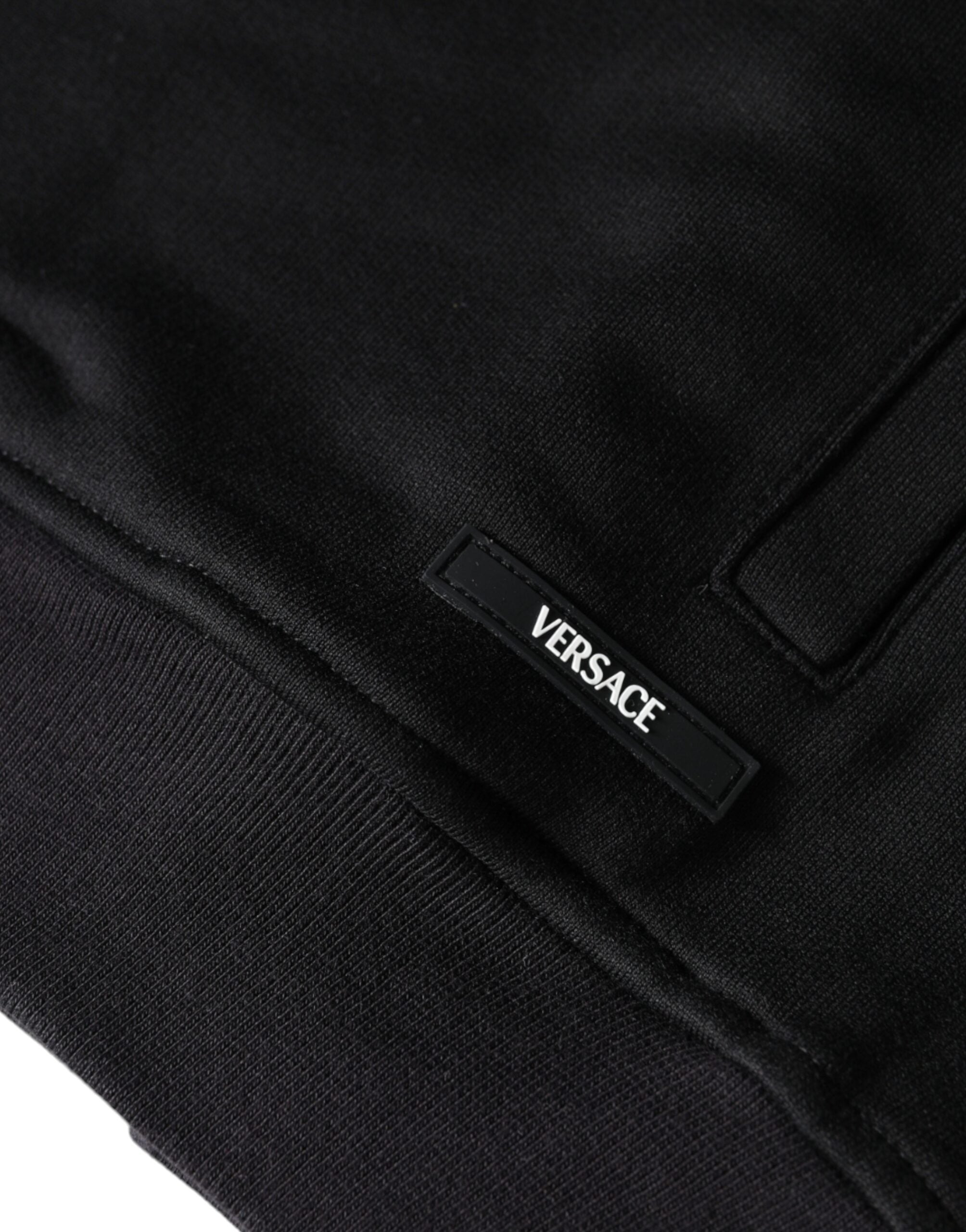 Black Cotton Full Zip Hoodie with Medusa Print by Versace