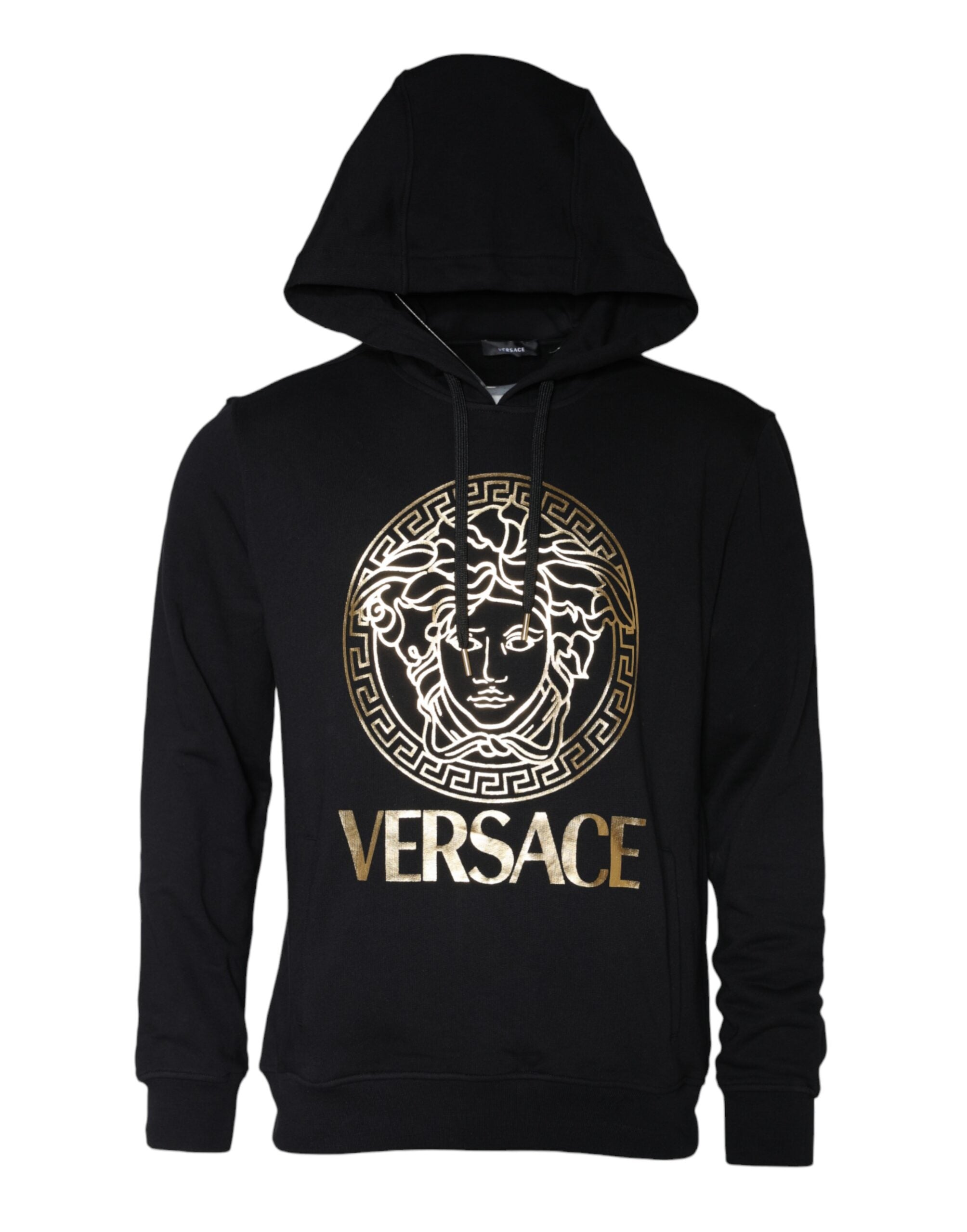 Schwarzer Baumwoll-Kapuzenpullover mit Versace-Medusa-Print