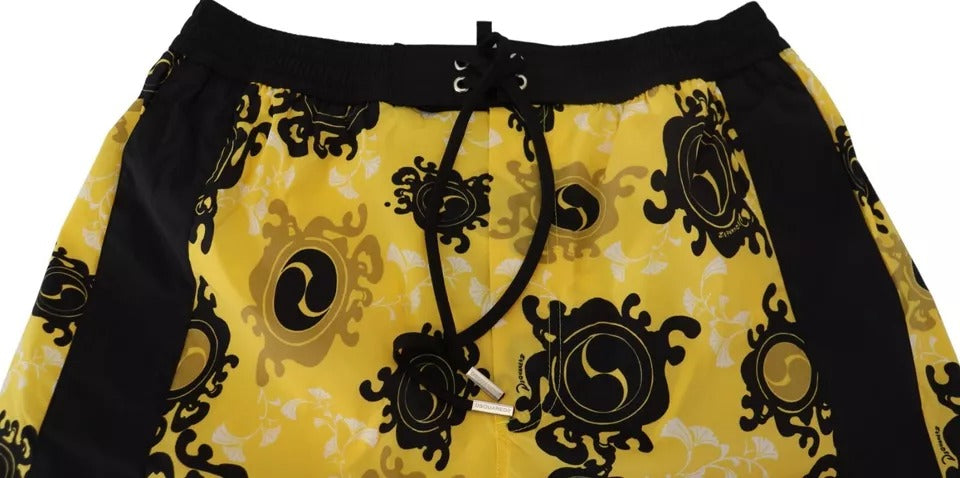 Short de bain de plage en nylon imprimé jaune et noir