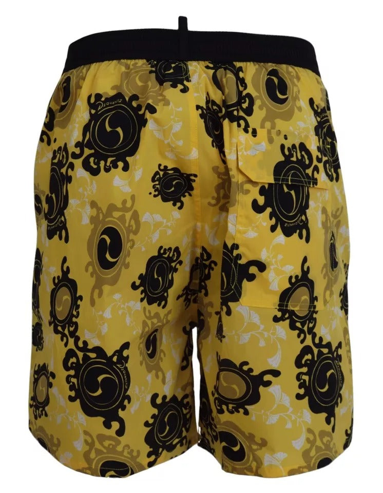 Short de bain de plage en nylon imprimé jaune et noir