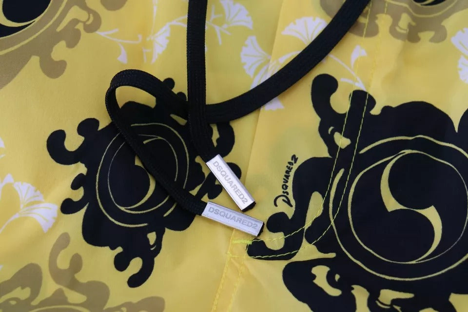 Short de bain de plage en nylon imprimé jaune et noir