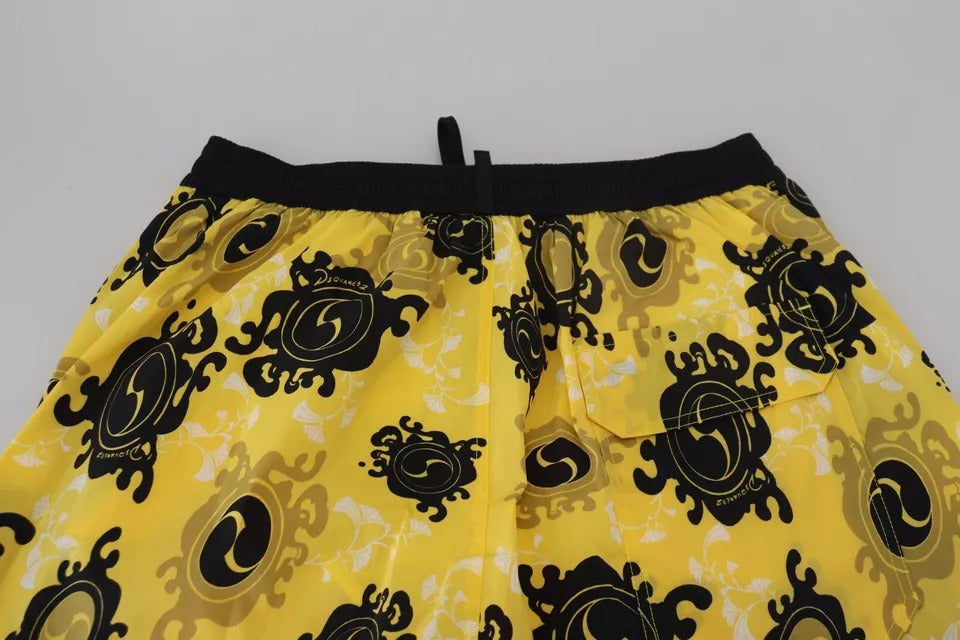 Short de bain de plage en nylon imprimé jaune et noir