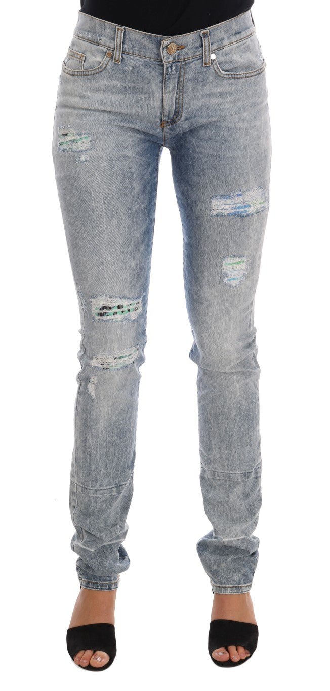 Jean slim stretch déchiré bleu délavé