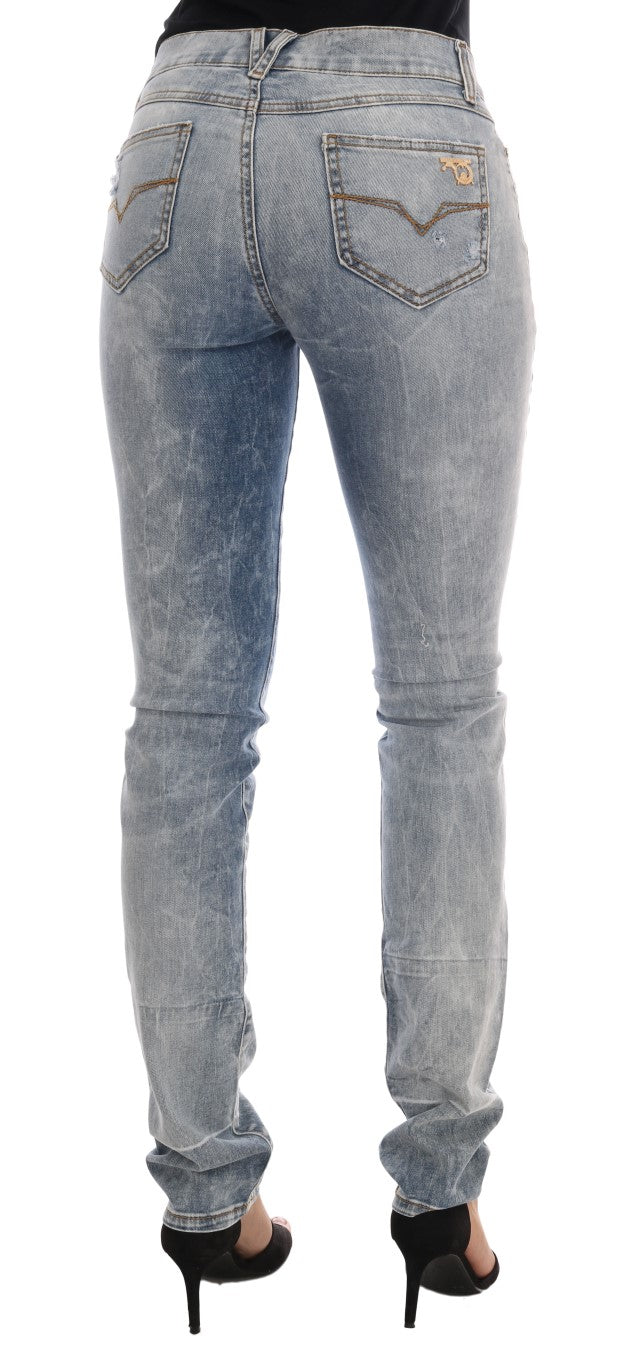 Light Blue Cotton Slim Fit Torn Jeans by Versace Jeans VJ