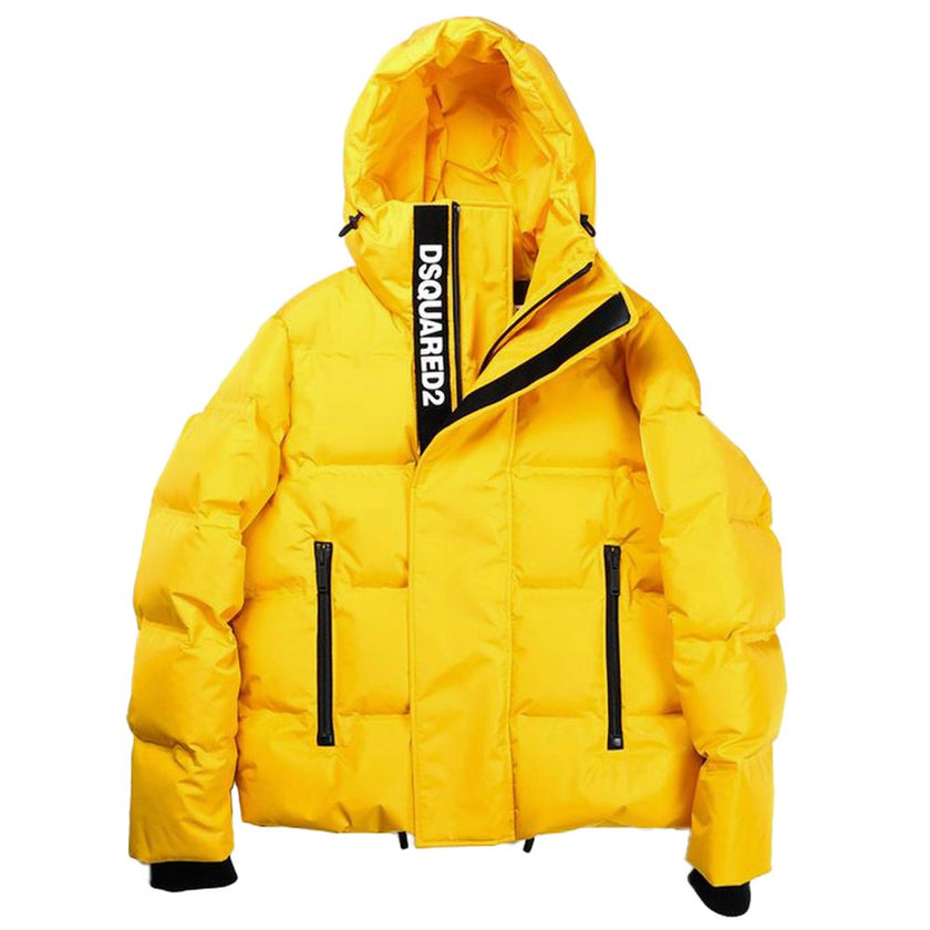 Yellow Nylon Men's Down JacketEmbrace the luxury and boldness of Dsquared² with this striking yellow nylon down jacket, designed for the man who dares to stand out. Crafted with sumptuous 100% pure goose down filling, it promises unparalleled warmth and c