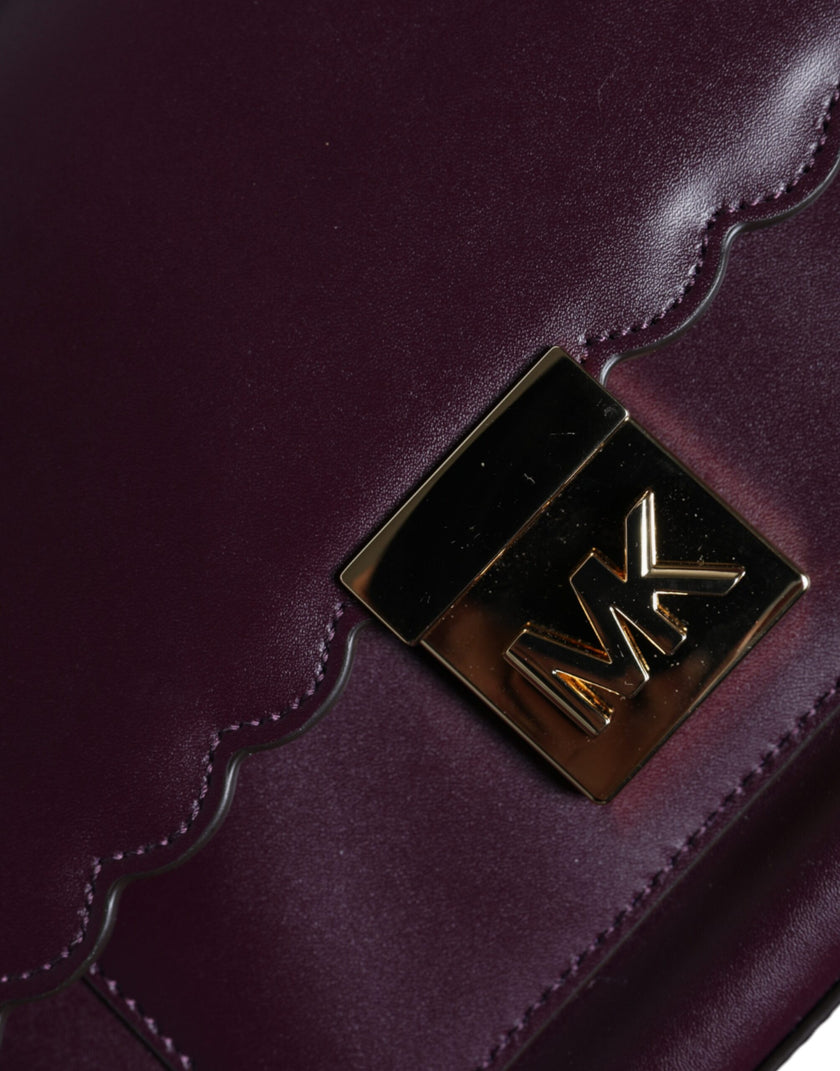Purple Leather Logo Plaque Crossbody MINDY Satchel BagMICHAEL CROSS Absolutely stunning, 100% Authentic, brand new with tags MICHAEL KORS leather stachel bag with gold-tone embossed hardware. Model: MINDY satchel bag Color: Purple with gold-tone hardware