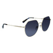 Bicolor Metal SunglassesSUNGLASSES LONGCHAMP WOMEN LO154S-713 (Lens/Bridge/Temple) 60/17/140 mm.Material: METAL.Colour: Gold and blue.Measures (Lens/Bridge/Temple): 60/17/140mm.Gradient black.UV filter 2Bicolor Metal Sunglasses${tagsLongchampAulae Bicolor