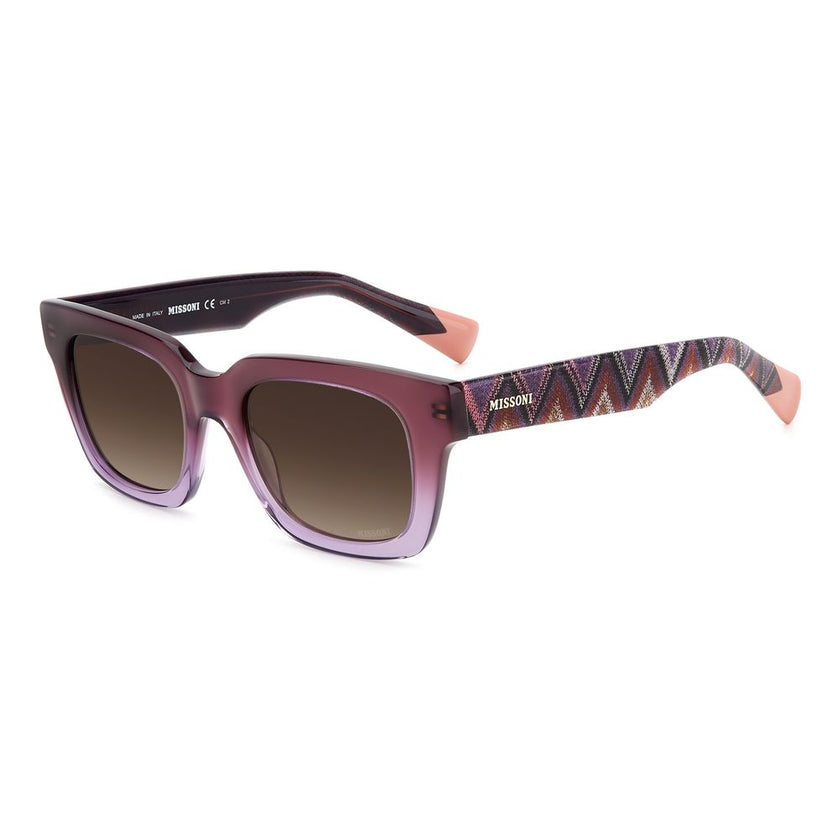 Purple Acetate SunglassesSUNGLASSES MISSONI WOMEN MIS0103S0T7HA (Lens/Bridge/Temple) 50/20/140 mm.Material: ACETATE.Colour: PURPLE.Measures (Lens/Bridge/Temple): 50/20/140mm.BROWN.Alder, iconic and unmistably Missoni: Missoni’s Fabric Collection is a fun