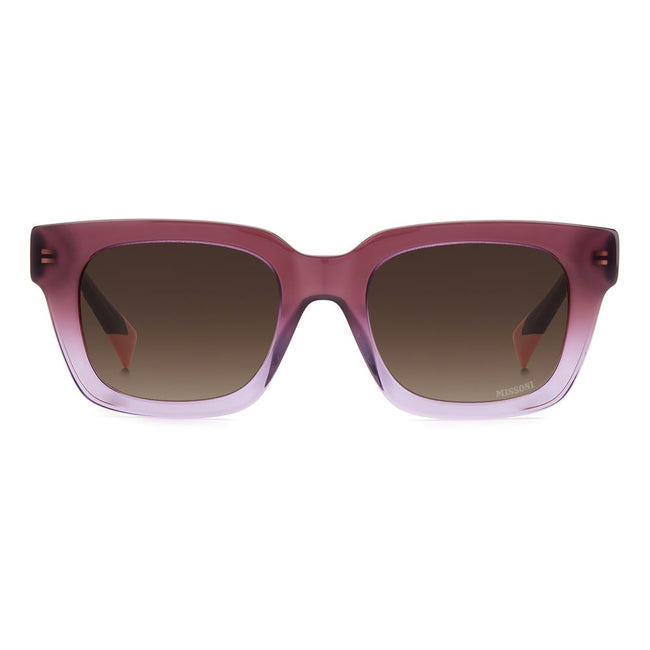 Purple Acetate SunglassesSUNGLASSES MISSONI WOMEN MIS0103S0T7HA (Lens/Bridge/Temple) 50/20/140 mm.Material: ACETATE.Colour: PURPLE.Measures (Lens/Bridge/Temple): 50/20/140mm.BROWN.Alder, iconic and unmistably Missoni: Missoni’s Fabric Collection is a fun