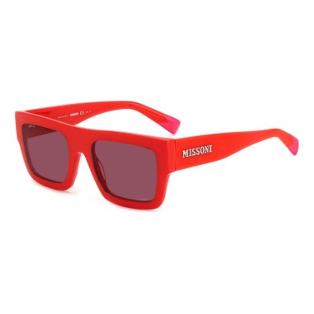 Rote synthetische Sonnenbrille mit mehrfarbigem Design