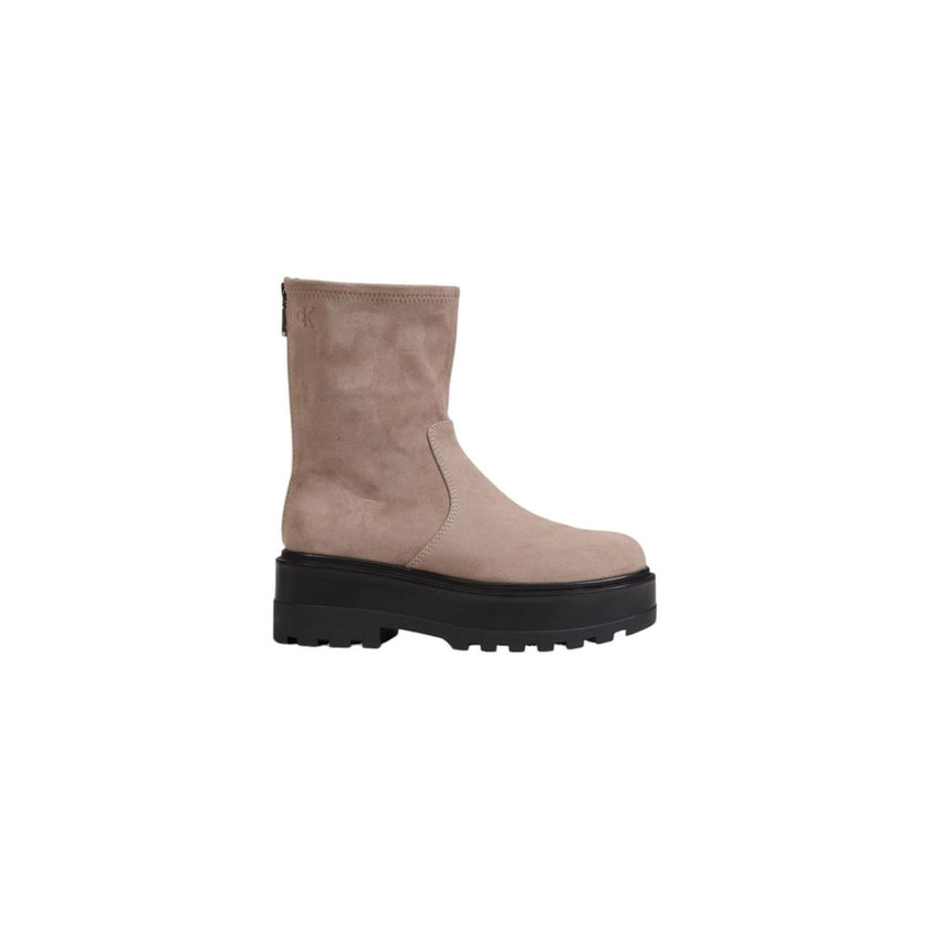 Beige Recycled Polyester Ankle BootsDiscover the Flatform Zip MG boots by Calvin Klein, a perfect blend of style and comfort. Made with an innovative composition that includes 57% recycled polyester and 43% polyester, these ankle boots not only provide a