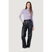 Black Recycled Polyester PantThe Calvin Klein Jeans J20J221385 – FAUX LEATHER HIGH regular-fit women’s trousers offer a contemporary and refined style choice. Crafted from high-quality faux leather, these trousers feature a straight leg and a high-waisted