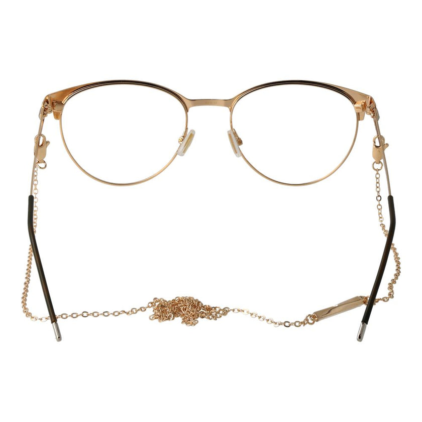Gold Stainless Steel Glasses (Frames)Gender Women Main color Gold Filter Category None Extra Eyewear chain Frame color Gold Frame material Stainless Steel Lenses Color Demo glasses Lenses Material Plastic Style Panto Lenses Effect No Extra Protection None
