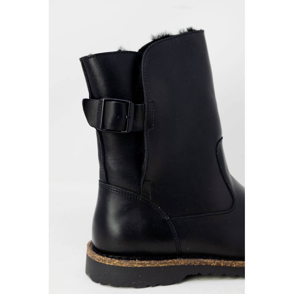 Black Leather Ankle Boots with Shearling Lining by Birkenstock