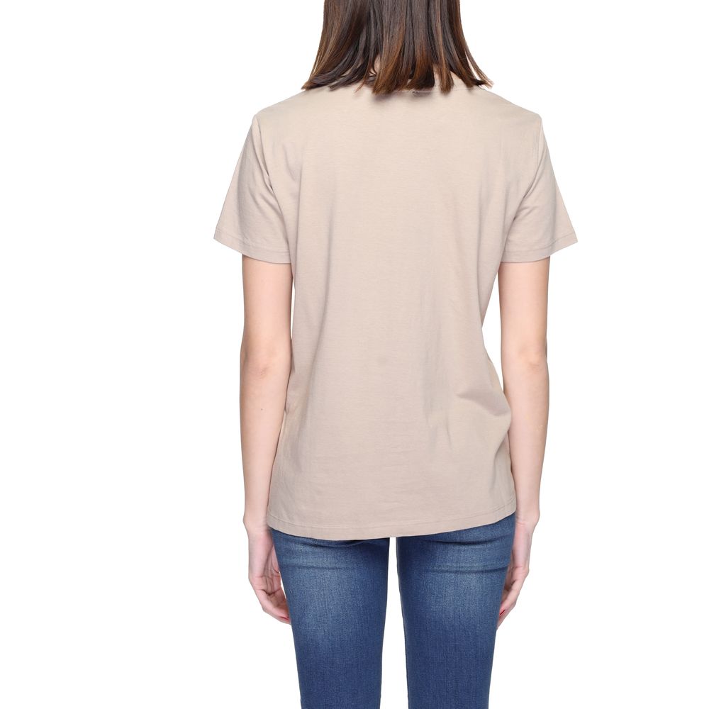 Beige Cotton T-Shirt with Sequined Logo Detail