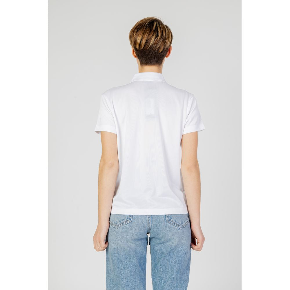 White Synthetic T-Shirt with Classic Collar and Logo Embroidery