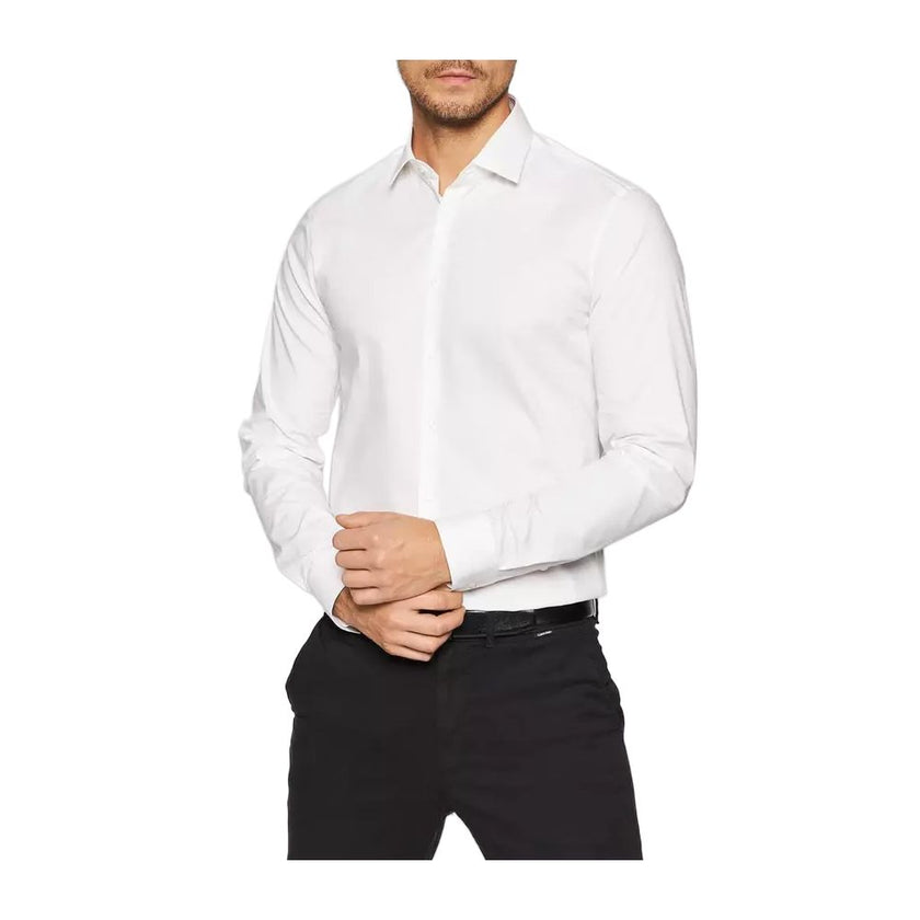 White Cotton Dress ShirtDiscover the Calvin Klein K10K108229 long-sleeve shirt for men, crafted from stretch poplin for a slim fit that accentuates the male silhouette. This shirt is made from 100% high-quality cotton, ensuring comfort and breathability t