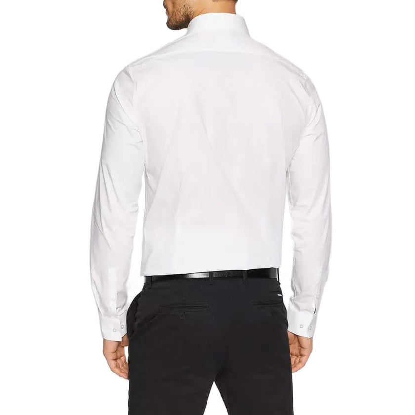 White Cotton Dress ShirtDiscover the Calvin Klein K10K108229 long-sleeve shirt for men, crafted from stretch poplin for a slim fit that accentuates the male silhouette. This shirt is made from 100% high-quality cotton, ensuring comfort and breathability t