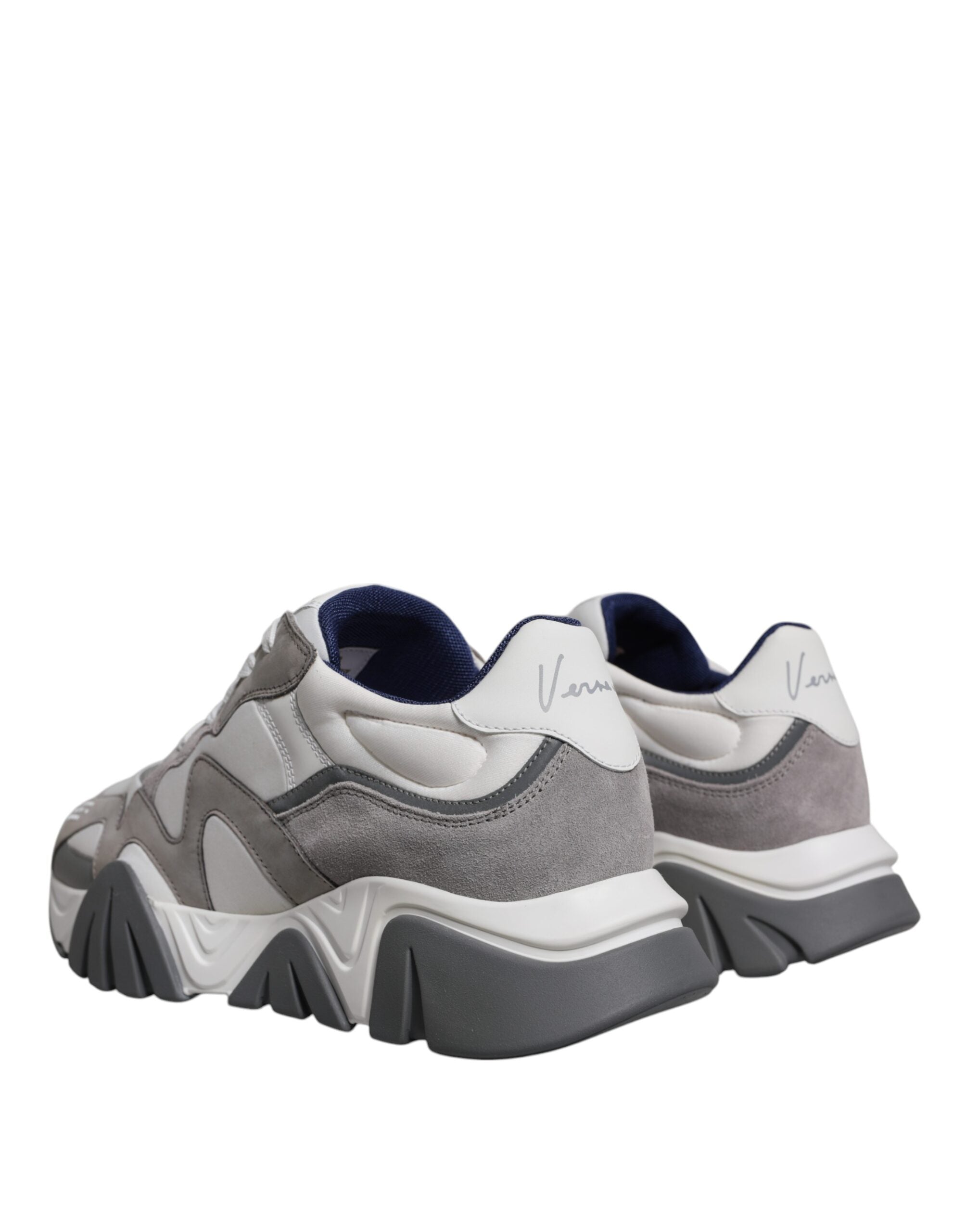 Grey Leather Neoprene Chunky Low Top Squalo Sneakers ShoesVERSACE Gorgeous brand new with tags, 100% Authentic VERSACE Squalo gray leather mesh chunky sneakers. Model: Low-top sneakers Colour: Grey Material: 60% CO 40% VL Rubber sole Lace up closure Logo