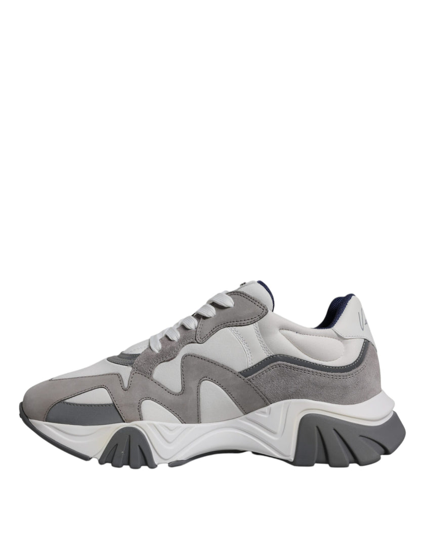 Grey Leather Neoprene Chunky Low Top Squalo Sneakers ShoesVERSACE Gorgeous brand new with tags, 100% Authentic VERSACE Squalo gray leather mesh chunky sneakers. Model: Low-top sneakers Colour: Grey Material: 60% CO 40% VL Rubber sole Lace up closure Logo