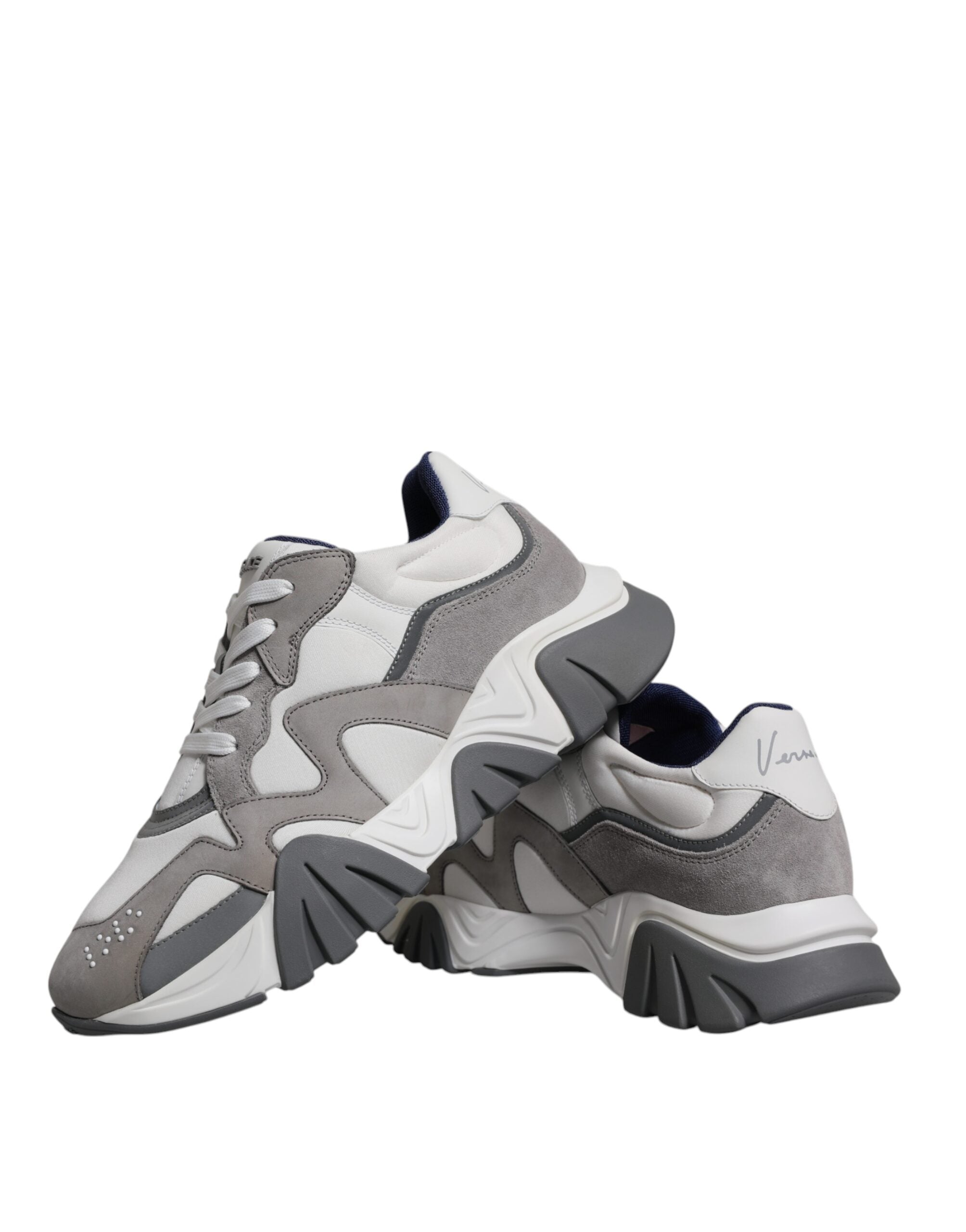 Grey Leather Low-Top Chunky Squalo Sneakers by Versace