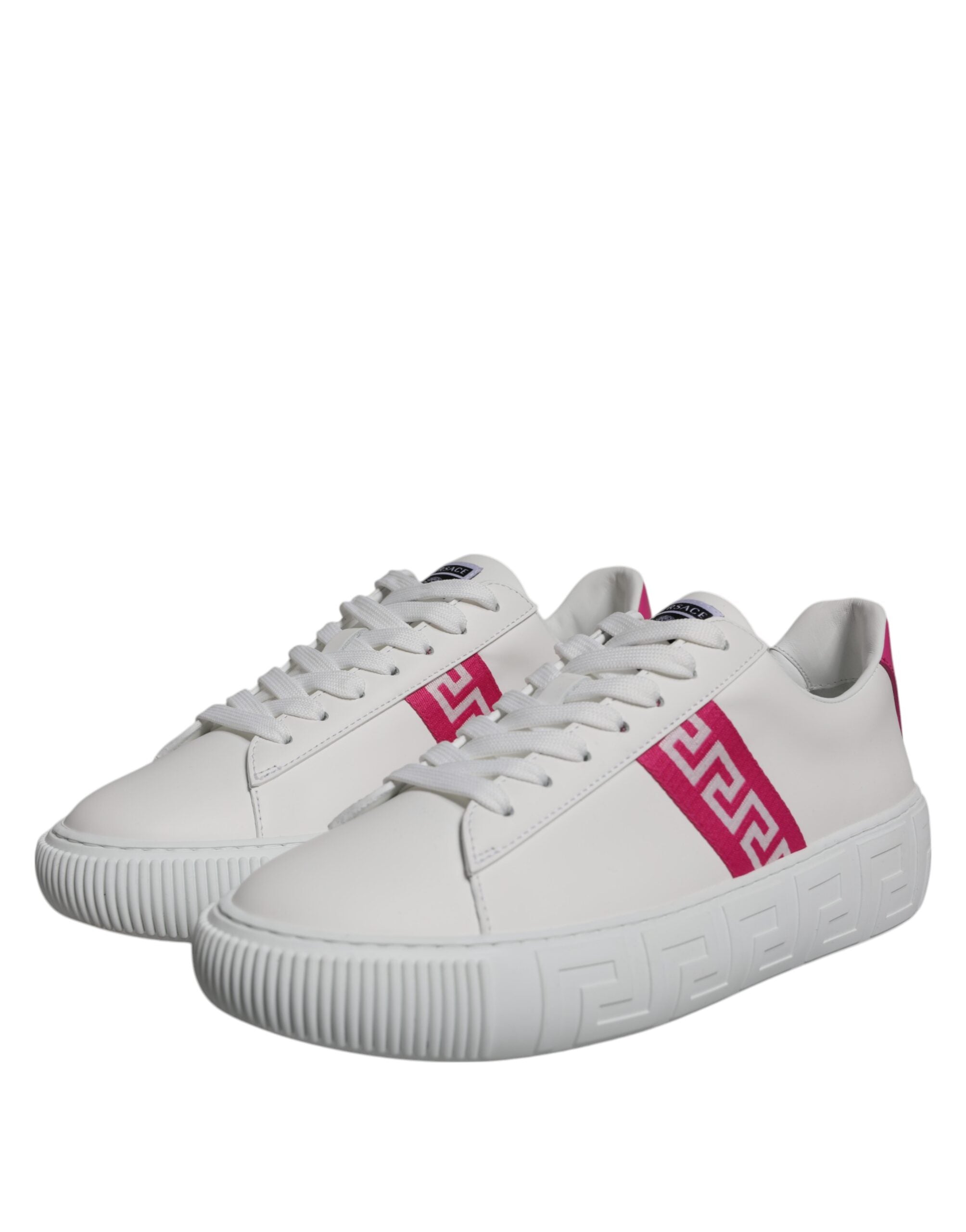 White Pink Leather Platform Low-Top Sneakers by Versace