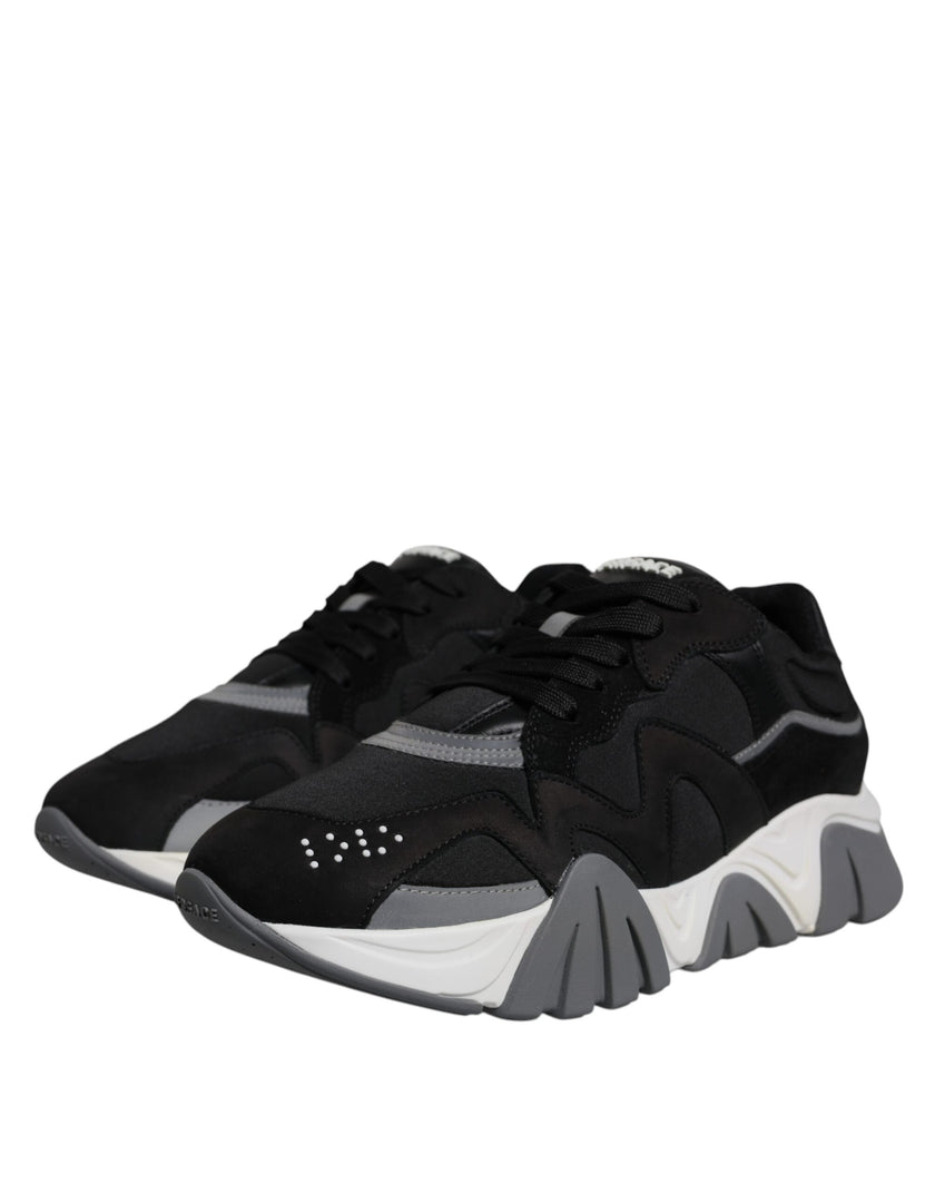 Black Leather Neoprene Chunky Low Top Sneakers Squalo ShoesVERSACE Gorgeous brand new with tags, 100% Authentic VERSACE Squalo black leather mesh chunky sneakers. Model: Low-top sneakers Colour: Black Material: 60% CO 40% VL Rubber sole Lace up closure Lo