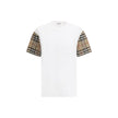 White Cotton T-ShirtBurberry’s Cotton Check Archive Sleeve T-shirt is a garment that combines comfort with distinctive style. Featuring a ribbed collar, this T-shirt features sleeves embellished with the iconic Archivio Check pattern, one of the brand’s h