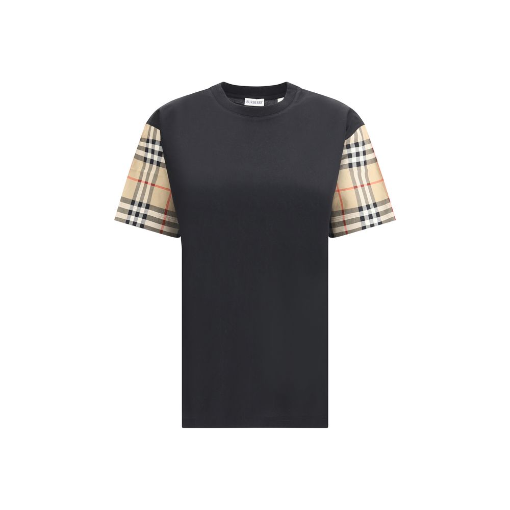 Black Cotton T-ShirtBurberry’s Cotton Check Archive Sleeve T-shirt is a garment that combines comfort with distinctive style. Featuring a ribbed collar, this T-shirt features sleeves embellished with the iconic Archivio Check pattern, one of the brand’s h