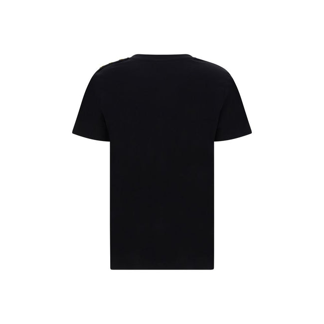 Black Cotton T-ShirtBalmain’s cotton T-Shirt combines the minimalism of a monochrome pattern with the elegance of the Maison’s iconic details. Made of soft cotton, it features a ribbed crew neck and a regular fit designed for everyday comfort. The design