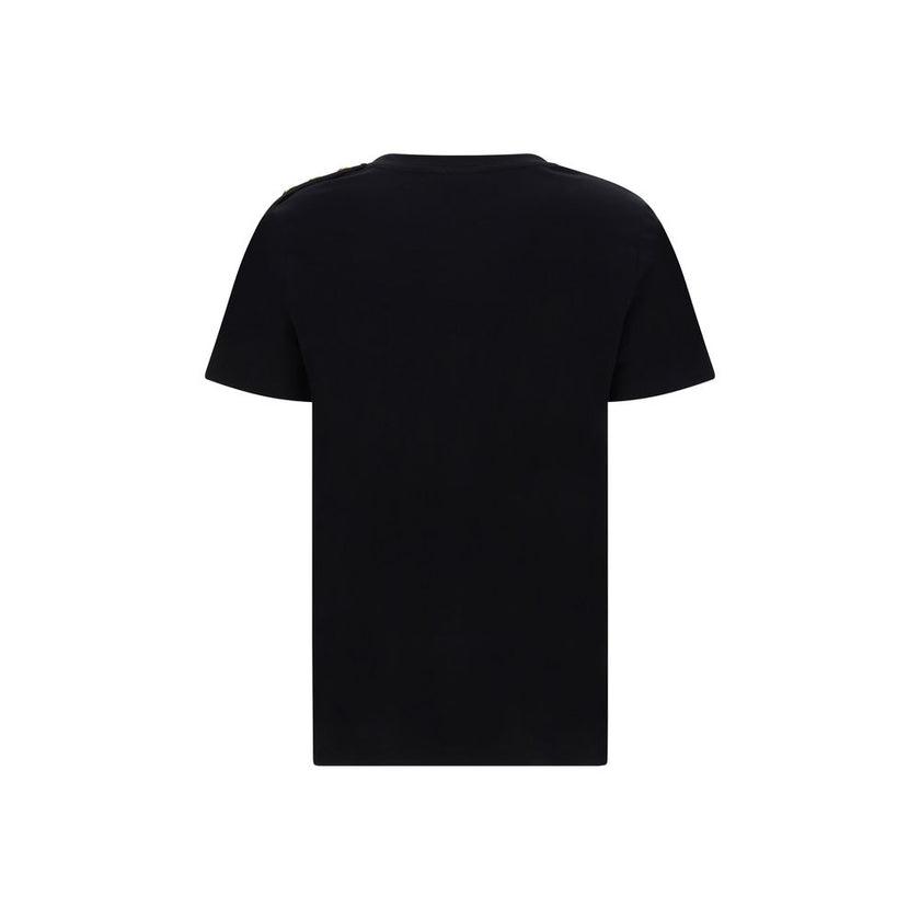 Black Cotton T-ShirtBalmain’s cotton T-Shirt combines the minimalism of a monochrome pattern with the elegance of the Maison’s iconic details. Made of soft cotton, it features a ribbed crew neck and a regular fit designed for everyday comfort. The design