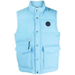 Blue Polyester Men VestElevate your outerwear collection with Woolrich’s expertly crafted down vest. Designed for the discerning gentleman, this technical blue polyester vest is sumptuously filled with lush goose down for unparalleled warmth. The silhouet