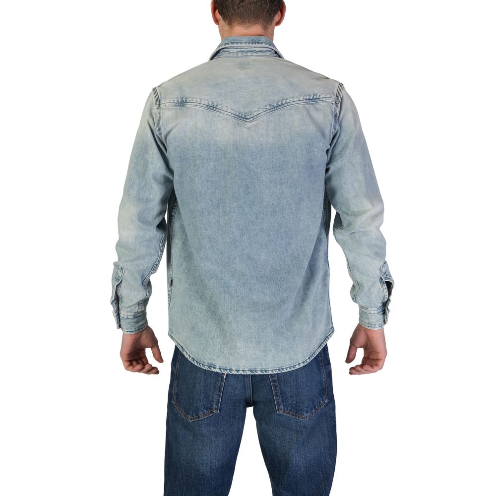 Light Blue Cotton Denim Shirt with Snap Buttons