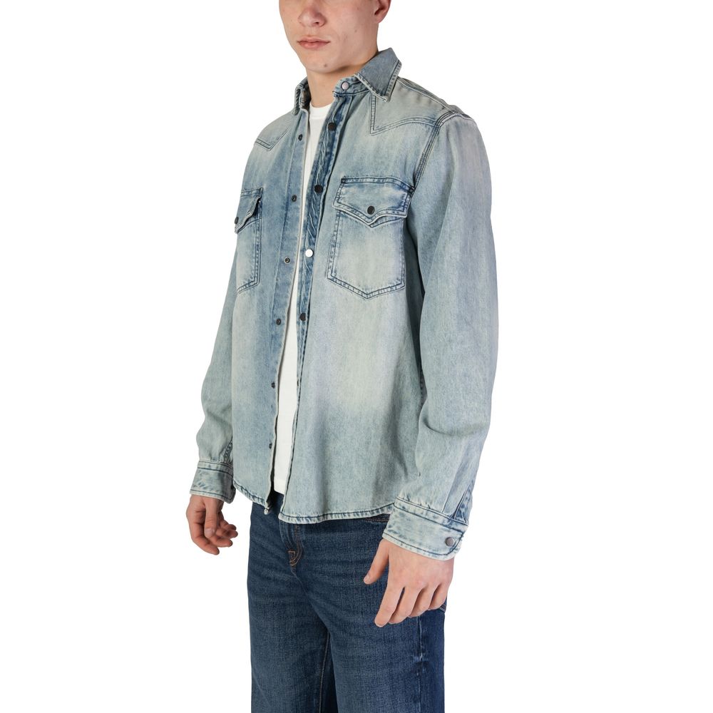 Light Blue Cotton Shirt with Snap Buttons