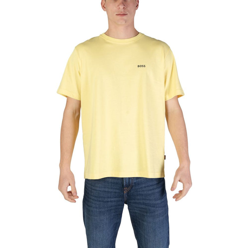 Yellow Cotton T-ShirtThe Boss men’s short-sleeved t-shirt 10189487 50515357 is crafted from 100% high-quality cotton, ensuring natural comfort and breathability for any season. This model features a regular fit, a classic crew neck, and meticulous finishi