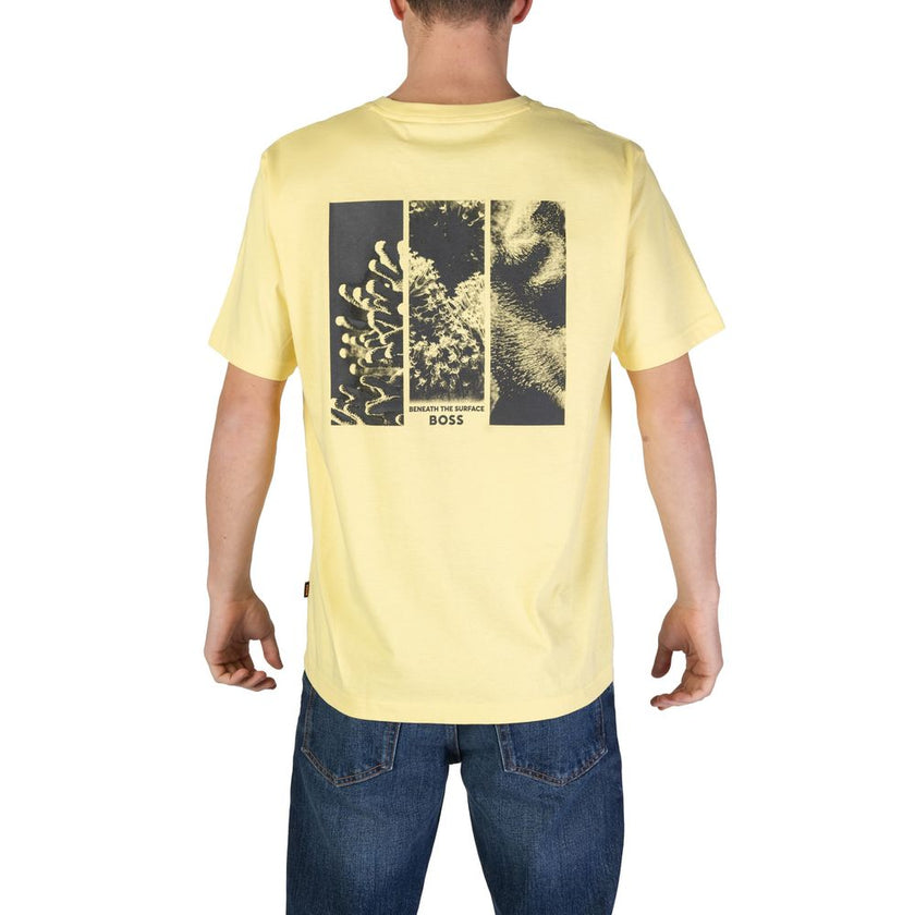 Yellow Cotton T-ShirtThe Boss men’s short-sleeved t-shirt 10189487 50515357 is crafted from 100% high-quality cotton, ensuring natural comfort and breathability for any season. This model features a regular fit, a classic crew neck, and meticulous finishi