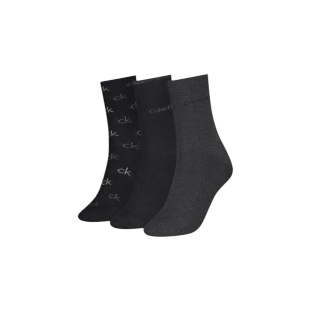 Black Cotton SocksDiscover the elegance and comfort of the Calvin Klein SOCK 3P LUREX LOGO GI 701229444 women’s socks. Made with high-quality materials, these socks are composed of 49% cotton, 42% polyamide, 7% metallic fibers, and 2% elastane/lycra, ensu