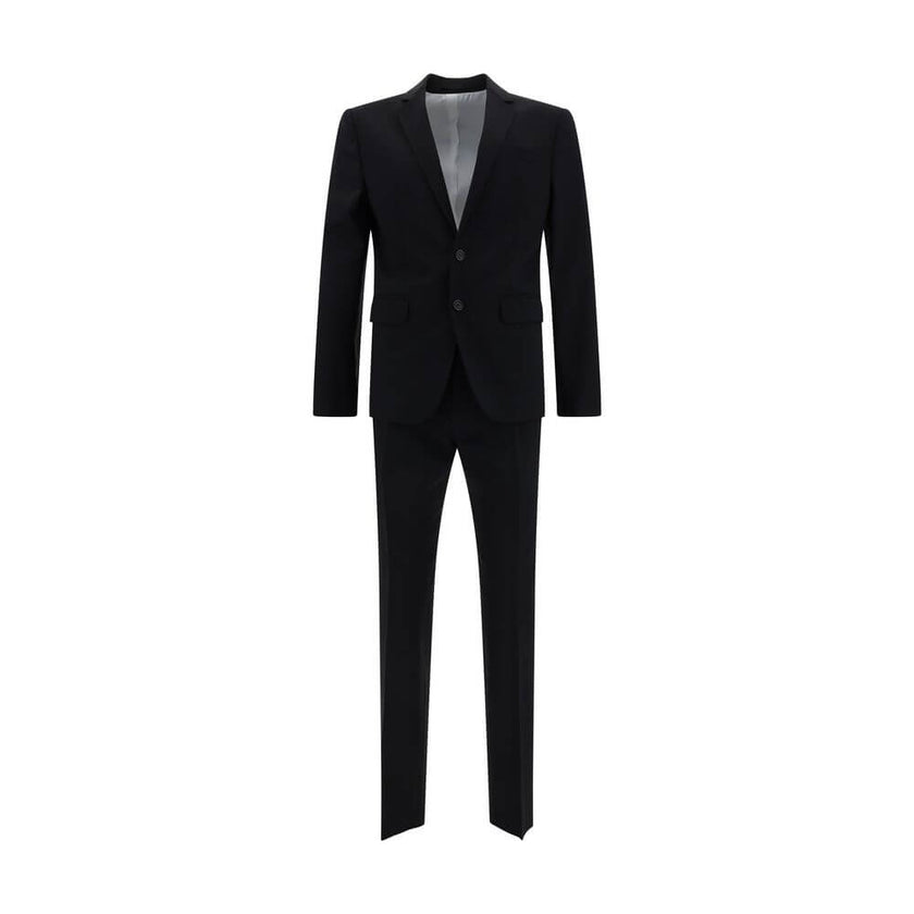 Blue Fleece Wool Two-Piece SuitThe Dsquared2 virgin wool Suit, consisting of a jacket and trousers, is a timeless classic revisited with the brand’s distinctive style. The blazer jacket, made of pure wool, features a front closure with matching buttons, c