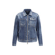 Blue Cotton Denim JacketDenim Carpenter Jean jacket from Dsquared2, classic collar, front zipper closure, two maxi patch pockets on front, two patch pockets with flap and buttons on front, worn vintage effect design, brand monogram printed on front. Seaso