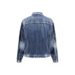 Blue Cotton Denim JacketDenim Carpenter Jean jacket from Dsquared2, classic collar, front zipper closure, two maxi patch pockets on front, two patch pockets with flap and buttons on front, worn vintage effect design, brand monogram printed on front. Seaso
