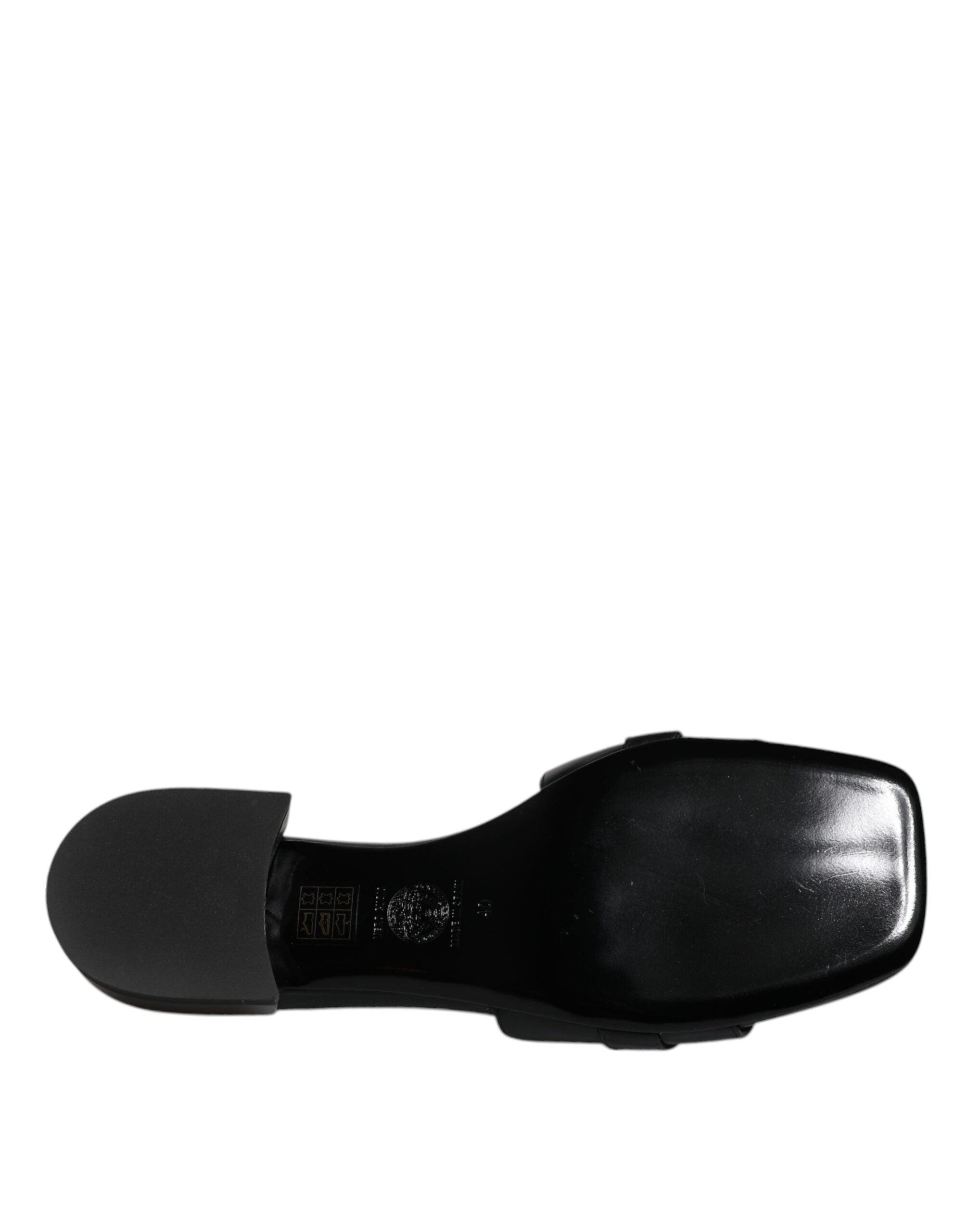 Black Leather Slides with Gold Logo Plaque