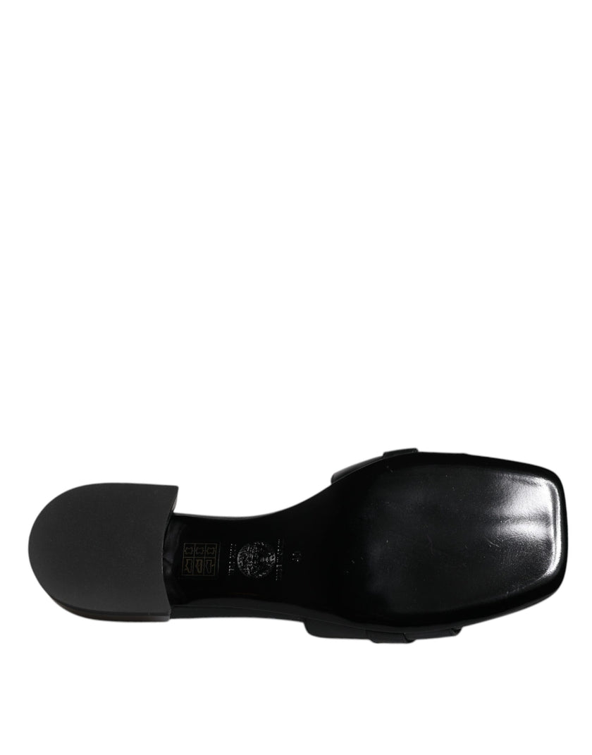 Black Leather Logo Plaque Slip On Slides Flats ShoesVERSACE Gorgeous brand new with tags, 100% Authentic VERSACE black leather logo plaque open toe slip-on style. Model: Slides slip on sandals Color: Black with gold metal detailing Material: 100% Leather