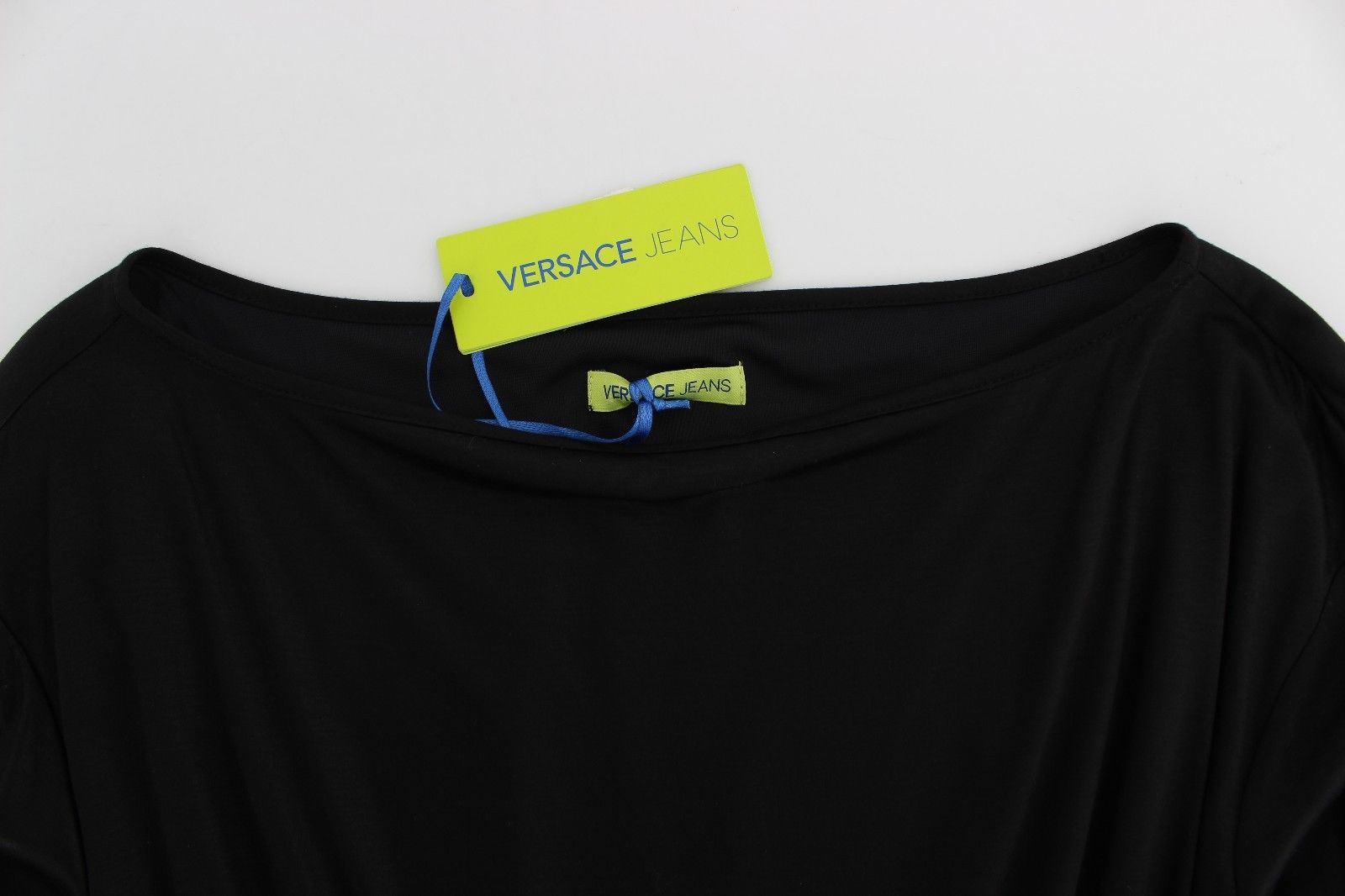 Black Modal Silk Shift Knee DressVERSACE JEANS Couture VJC Absolutely stunning, 100% Authentic, brand new with tags Versace Jeans Couture VJC black shift dress. Color: Black Model: Above knee long sleeve shift Adjustable waist strap Logo details Made in I