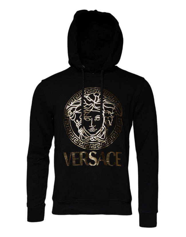 Black Medusa Cotton Hoodie Pullover Sweatshirt SweaterVERSACE Absolutely stunning, 100% Authentic, brand new with tags VERSACE printed pullover sweater crafted from cotton features a long sleeves and hoodie. Model: Pullover sweatshirt Color: Black, Gold M