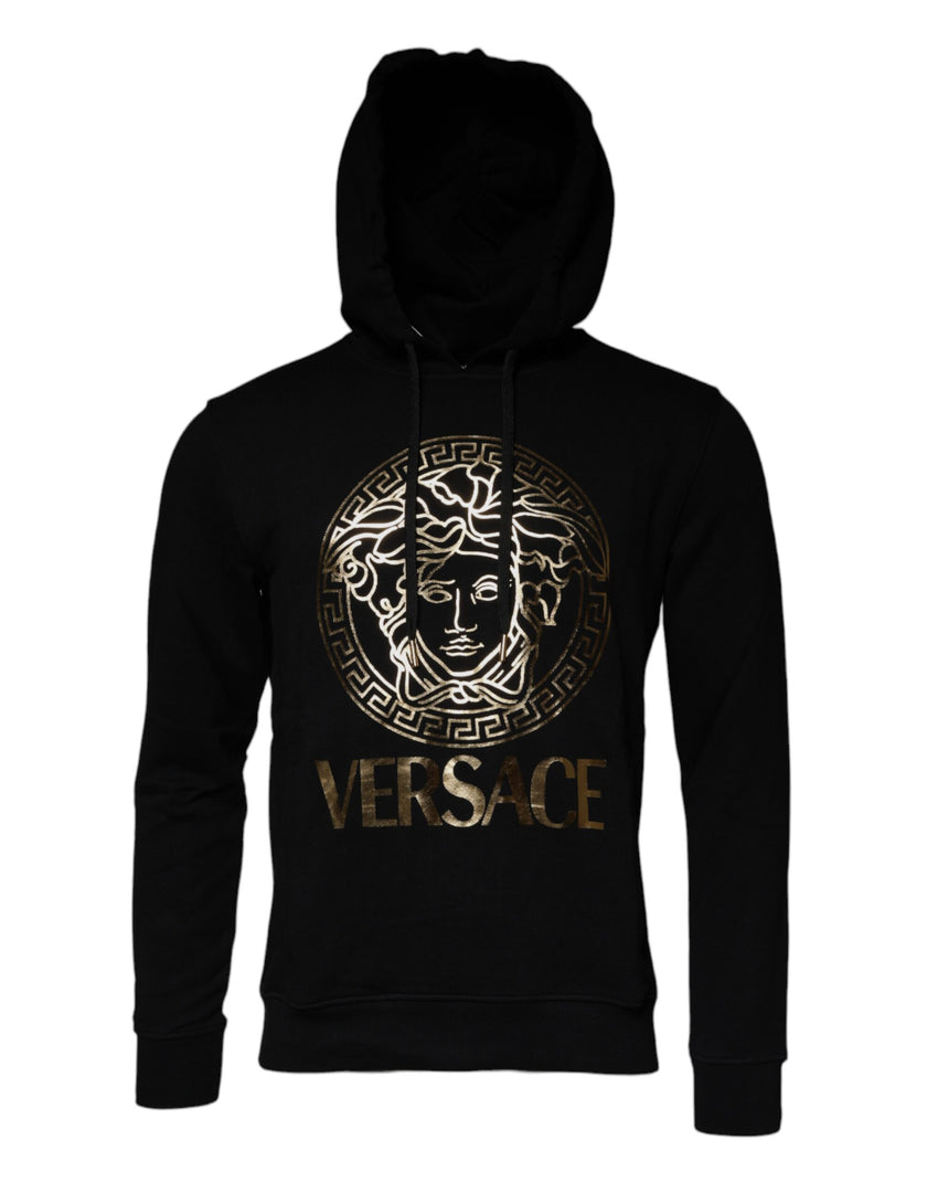 Black Medusa Cotton Hoodie Pullover Sweatshirt SweaterVERSACE Absolutely stunning, 100% Authentic, brand new with tags VERSACE printed pullover sweater crafted from cotton features a long sleeves and hoodie. Model: Pullover sweatshirt Color: Black, Gold M